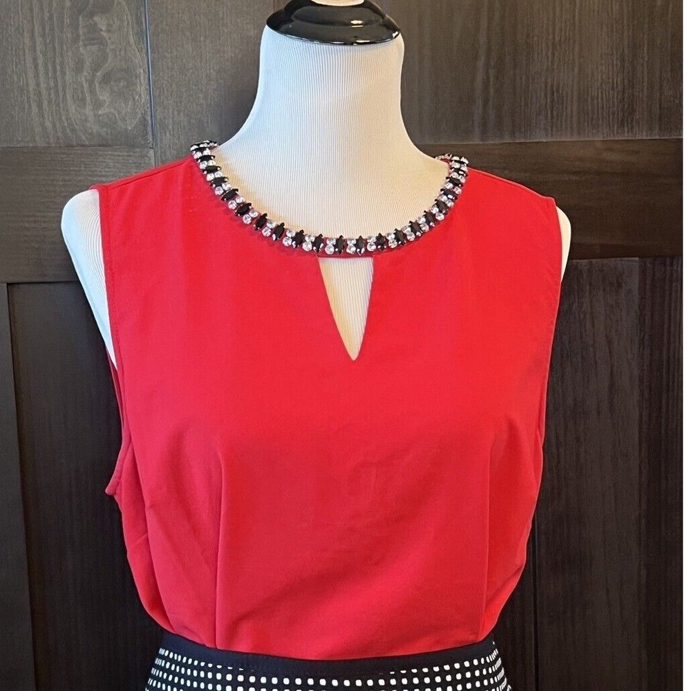 Sleeveless Top Jewel Neckline Keyhole Blouse Party Cocktail Red Size L